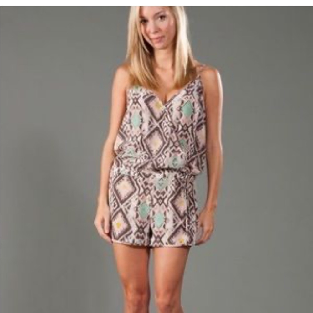 Rory Beca Silk Geometric Pastel Romper sz S
